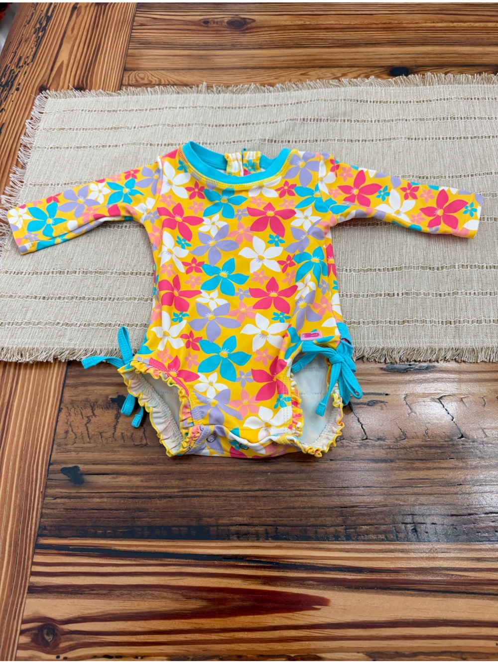 Ruffle Butts Kids Floral Long-Sleeve One-Piece Swimsuit - size 3-6 months